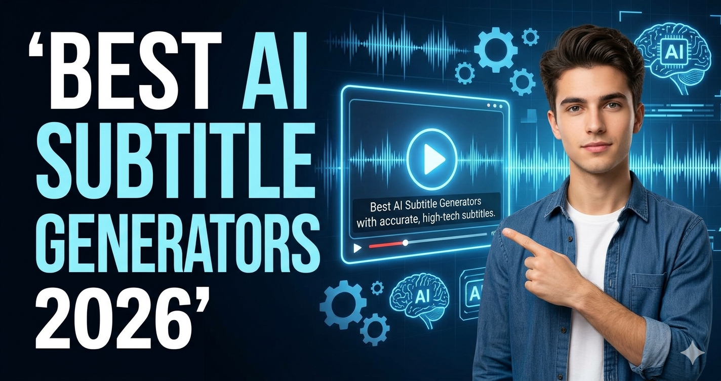 AI subtitle generators 2026 — creator workspace with floating captions