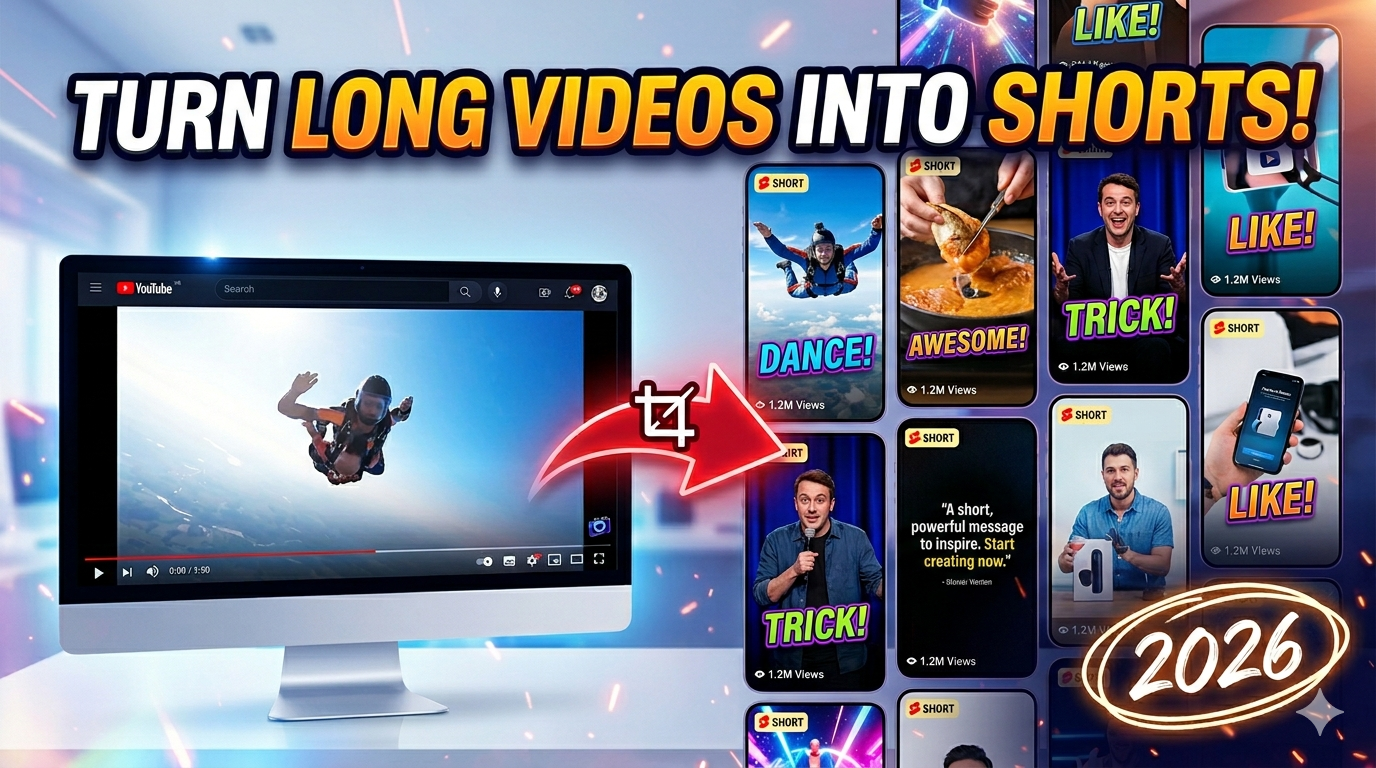 Creator repurposing a long video timeline into vertical Shorts clips