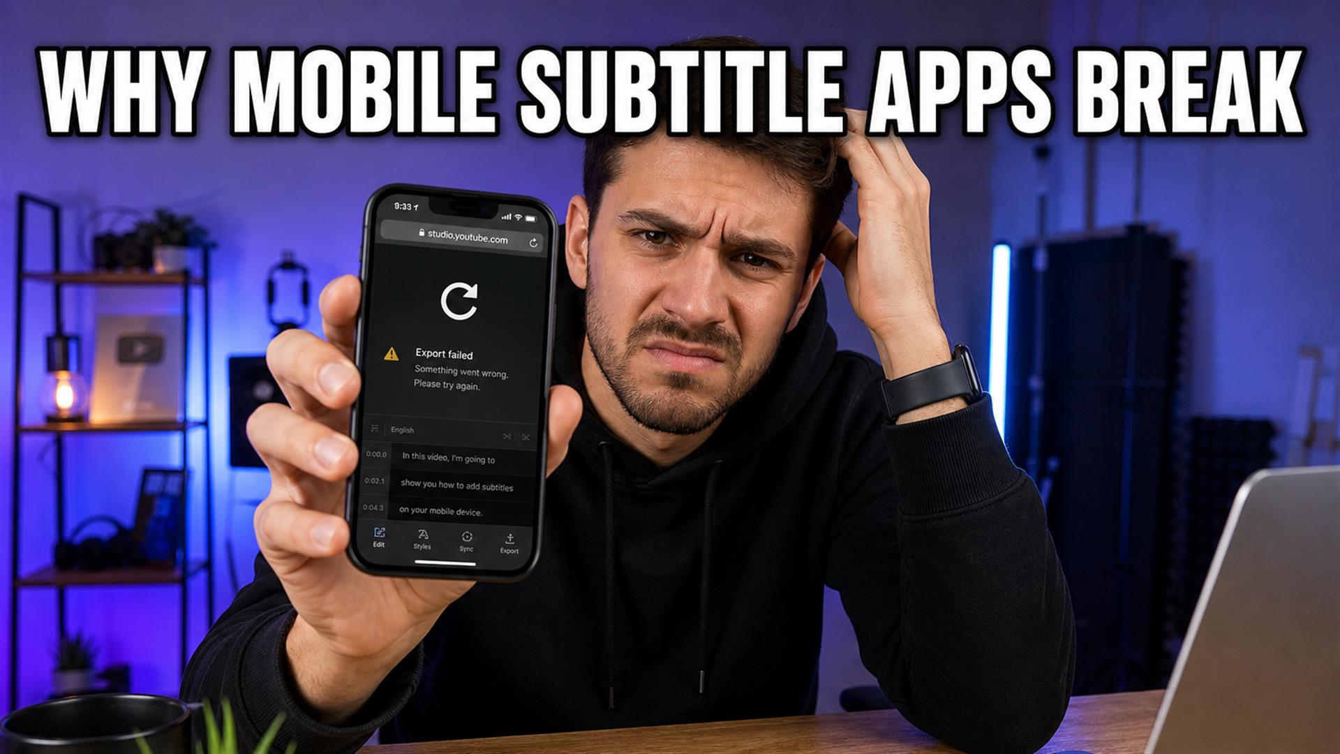 Frustrated creator on iPhone with Safari refresh during subtitle export failure